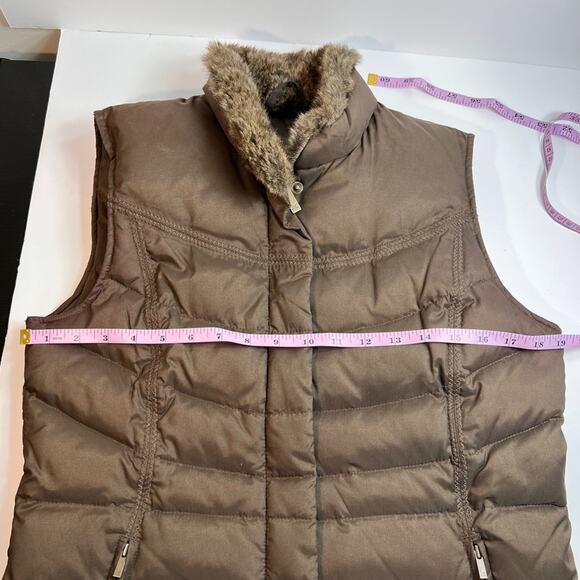 EDDIE BAUER Brown Quilted Puffer Down Vest with Faux Fur Collar Women’s Sz Small - Picture 4 of 6